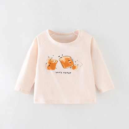 Baby Boy And Girl Bread Pattern Soft Cotton O-Neck Shirt-0