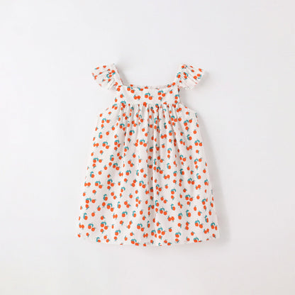 Baby Floral Graphic Sleeveless Sling Casual Dress-4