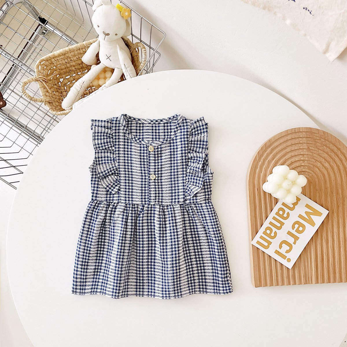 New Arrival Summer Baby Girls Plaid Sleeveless Cotton Dress-3