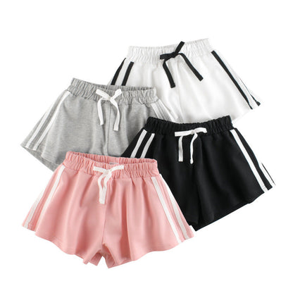 Baby Girl Solid Color Drawstring Design Casual Shorts In Summer-0