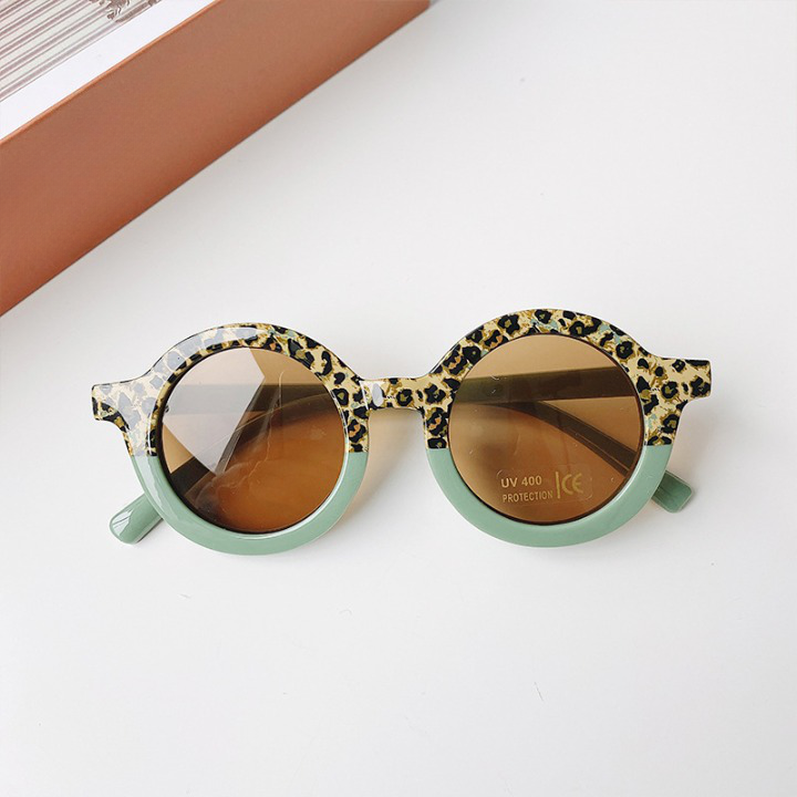 Girls Color Patchwork Design Round Frame Sunglasses-5