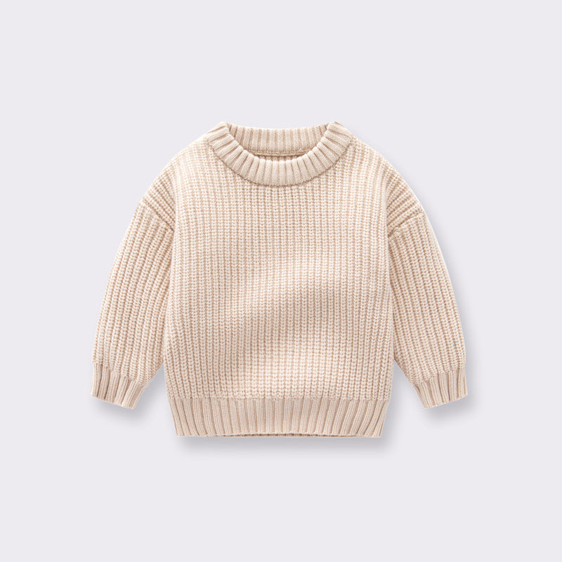 Baby Solid Color Handknit Design Quality Pullover Loose Sweater-5