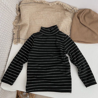 Baby Striped Pattern High Turtle Nack Soft Cotton Comfy Shirt-5