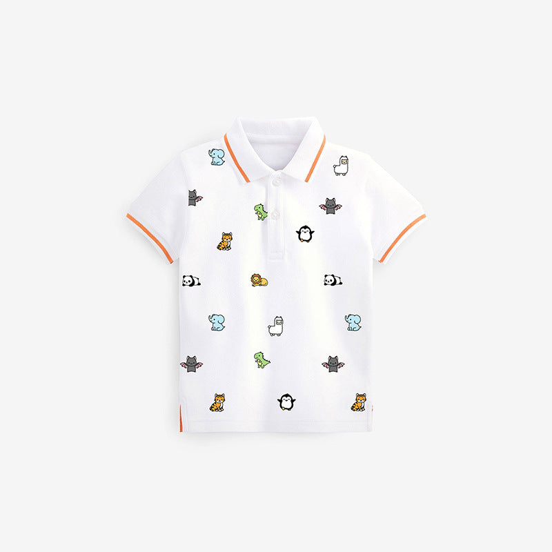 Baby Kids Animals Print Short Sleeves Polo Shirt-0