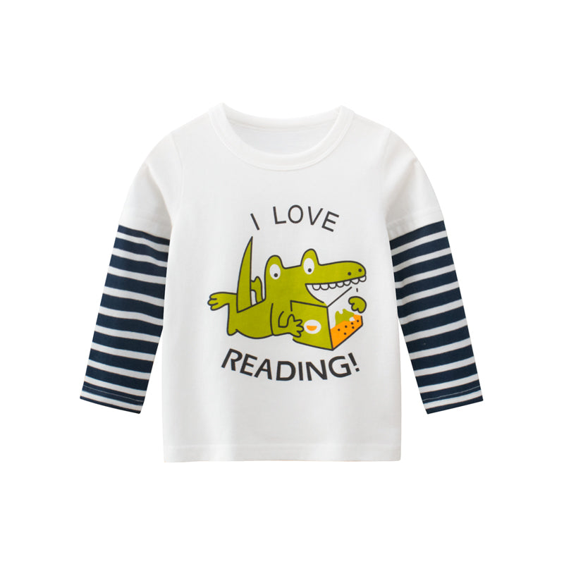 Boys I Love Reading With Photo Print Long-Sleeved Round Collar Shirt-0