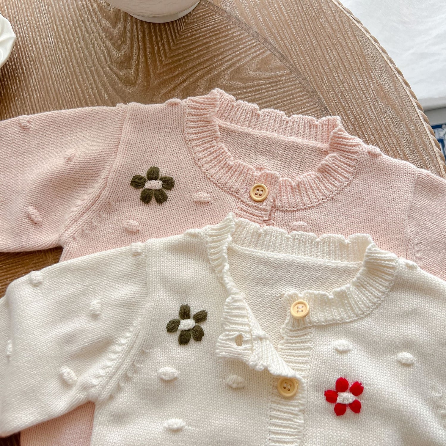 Baby Girl Flower Embroidered Graphic Single Breasted Design Knit Cardigan-5