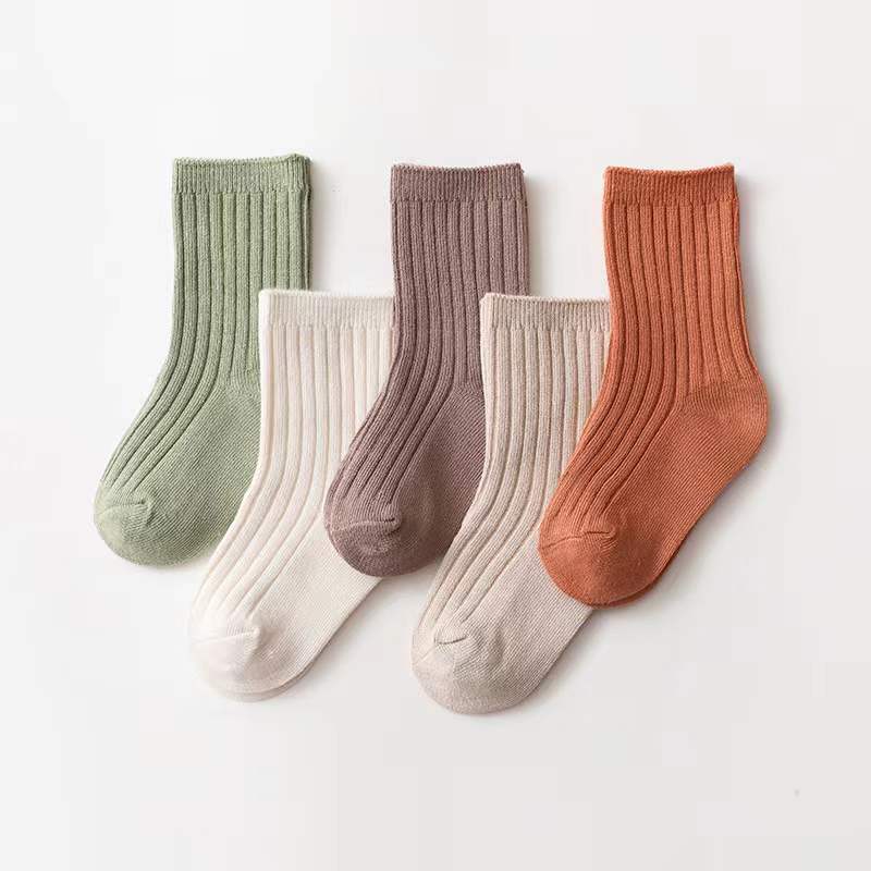 Baby Unisex 1Lot=5Pairs Solid Pit Bar Double-Needled Socks-5