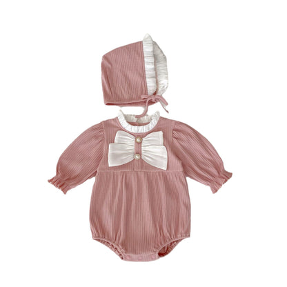 Solid Color Bow Tie Patched Design Onesies-5