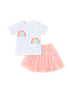 Summer Baby Kids Girls Rainbow Print T-Shirt And Solid Color Mesh Skirt Clothing Set-5