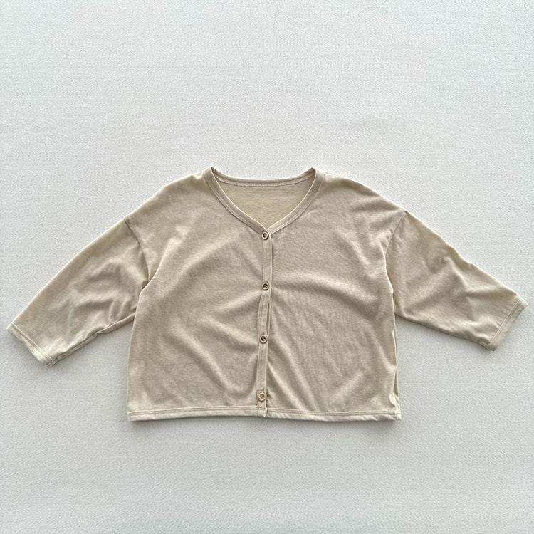 Spring And Summer Kids Unisex Minimalist And Versatile Single Breasted Children’s Thin Cardigan Shirt-1