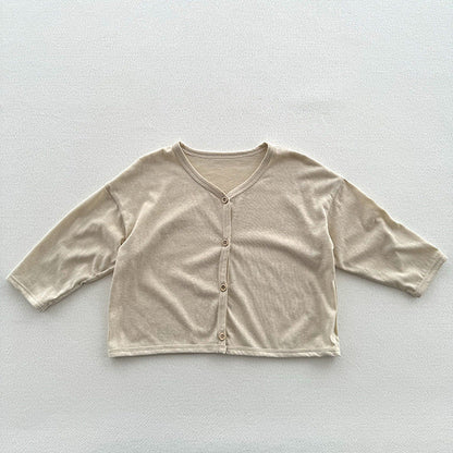Spring And Summer Kids Unisex Minimalist And Versatile Single Breasted Children’s Thin Cardigan Shirt-1