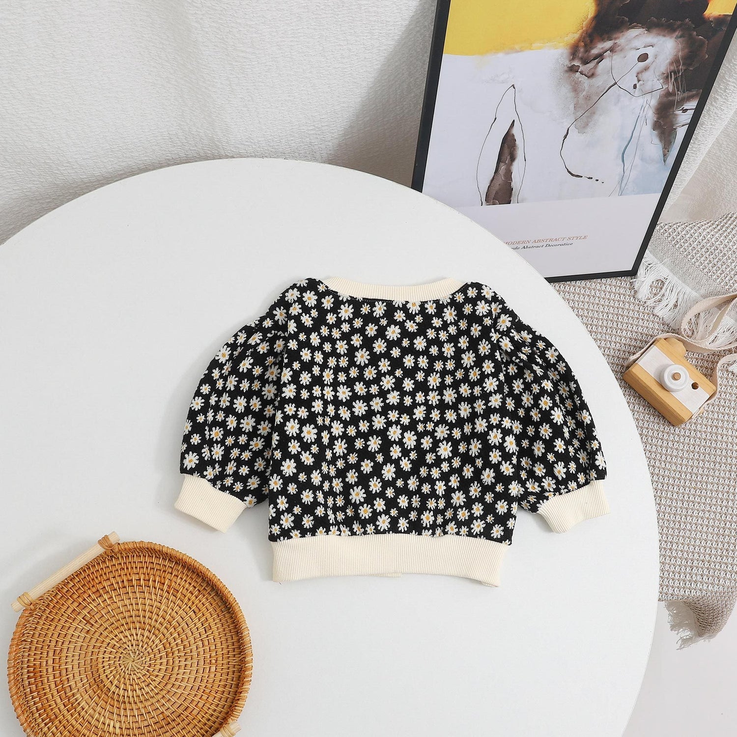 Baby Girl Daisy Pattern Single Breasted Design Puff Sleeve Sweet Cardigan-5