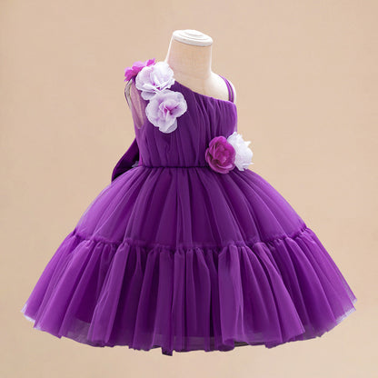 Summer Baby Kids Girls Princess Sleeveless 3D Flowers Birthday Tulle Dress-4