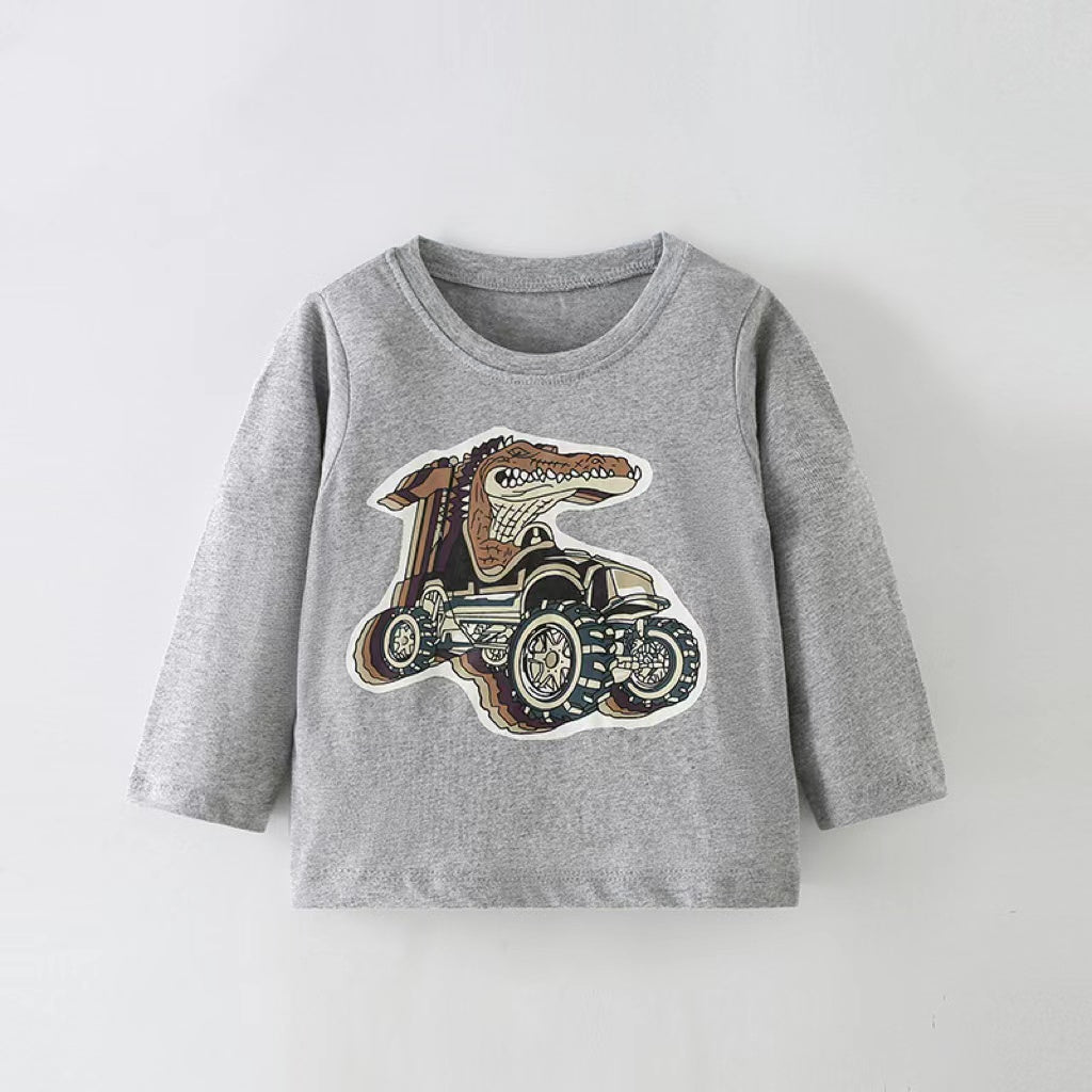 Baby Boy Cartoon Graphic Long Sleeve Western Style Shirt Top-0