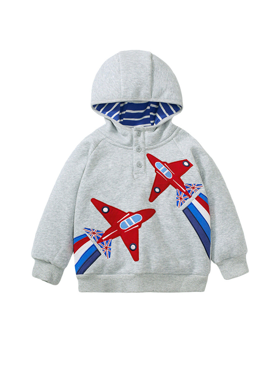 Thermal Children’s European And American Style Hooded Outerwear With Fleece – Jets Cartoon Boys’ Hoodie-1