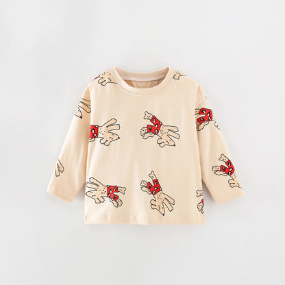 Baby Cartoon Dog Pattern Solid Color Cute Shirt In Autumn-0