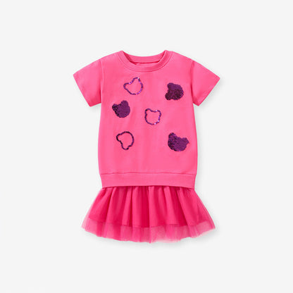 Girls’ Clothing Summer Collection – Teddy Sequin Children’s T-Shirt Dress-1