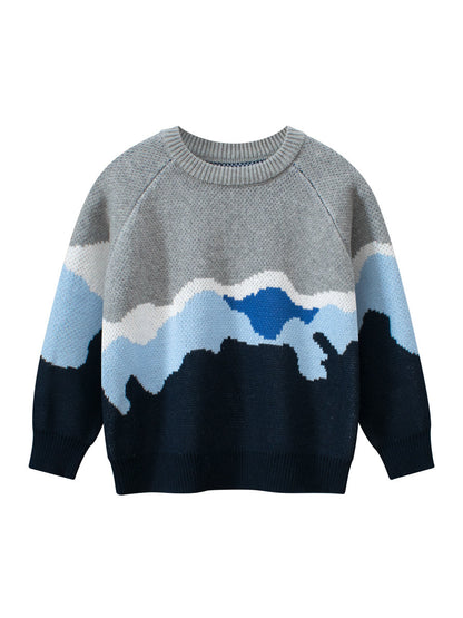 Baby Boy Kids Color Patchwork Crew Neck Long Sleeves Knitwear Pullover-0