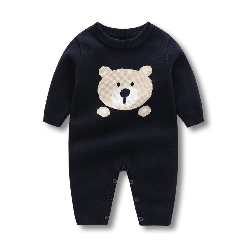 Baby Cartoon Bear Pattern Long Sleeve Quality Romper-0