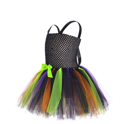 Children’s Halloween Little Witch Costume Mesh Tutu Dress &amp; Hat-5