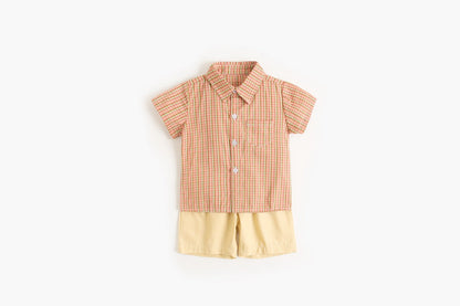 Baby Boy Plaid Pattern Single Breasted Design Polo-Neck Shirt Combo Shorts-5