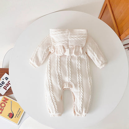 Baby Solid Color Crochet Knitted Pattern Thermal Knitted Romper-5