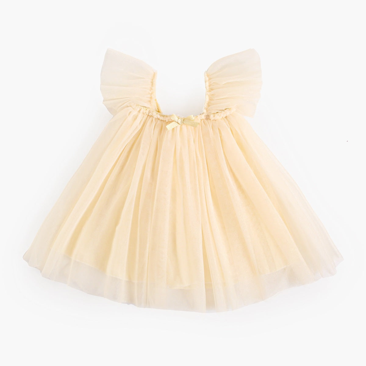 Summer New Arrival Baby Girls Holiday Solid Color Princess Square Neck Mesh Strap Dress-3