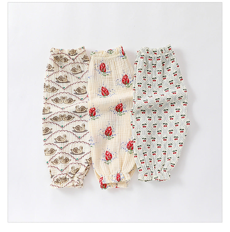 Children’s Summer Unisex Floral/Fruits/Animals Pattern Thin Breathable Pants – Home Kids Pajamas Trousers-0