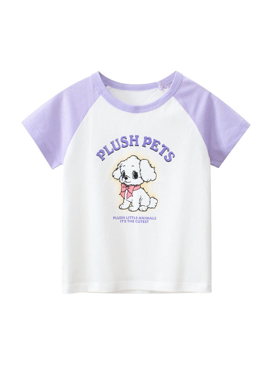 Adorable Cartoon Print Girls’ Patchwork T-Shirt For Summer-2