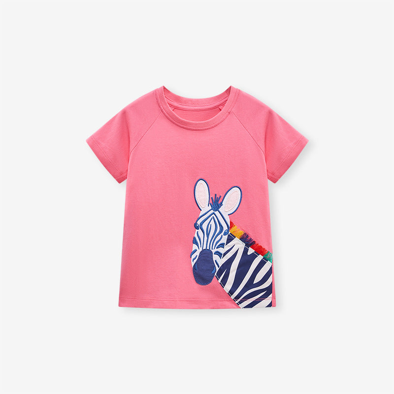 Cute Knit Round Neck Zebra Cartoon Girls’ T-Shirt In European And American Style For Summer-4