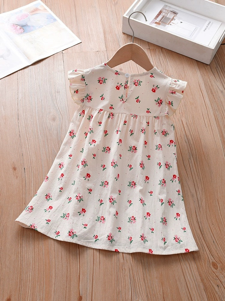 Summer Baby Kids Girls Fly Sleeves Floral Print Sweet Princess Dress-5