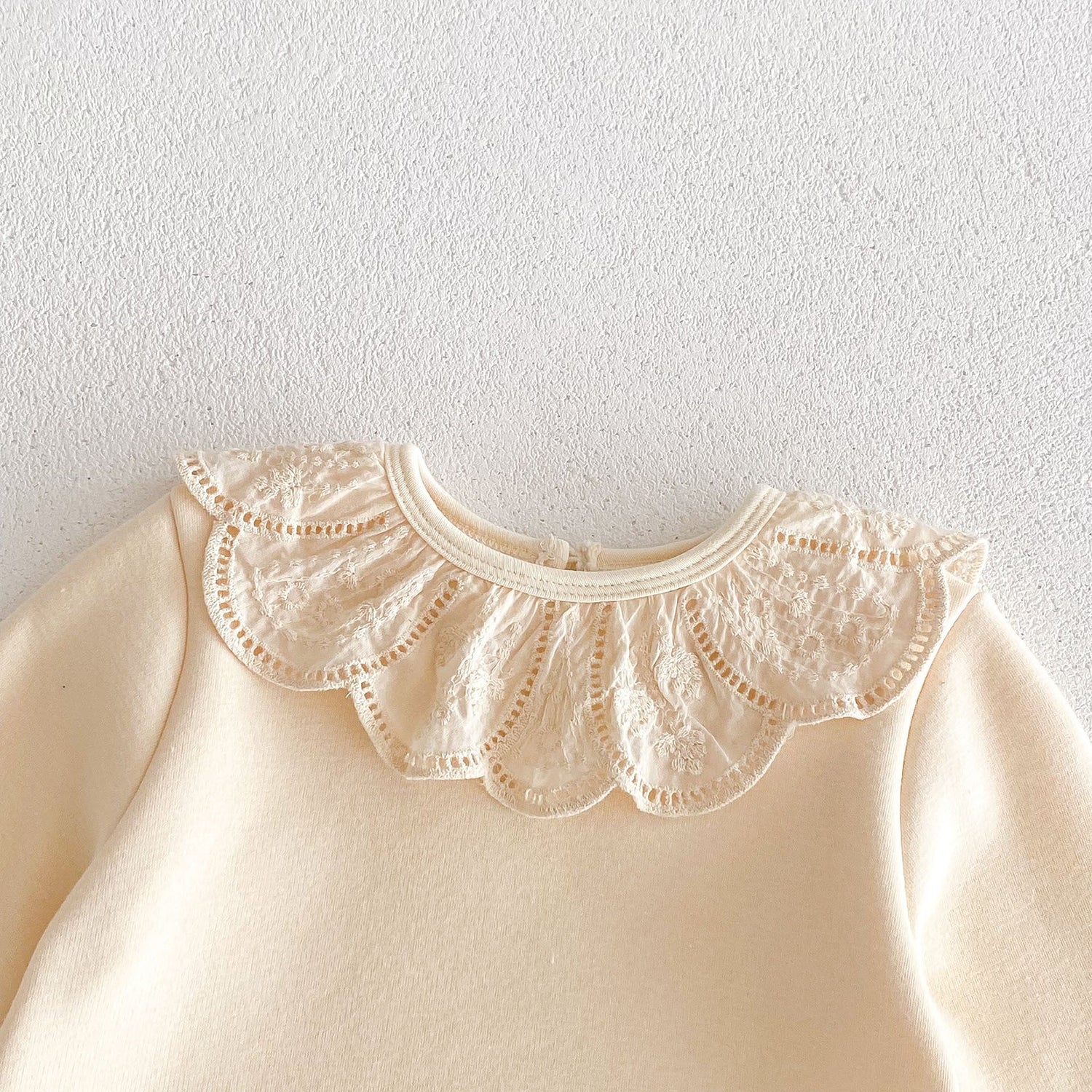 Newborn Baby Girls Crew Neck Lace Collar Long Sleeves Solid Beige Thick Warm Onesie-4