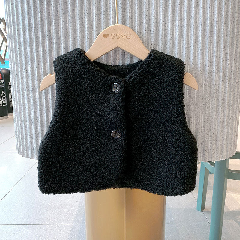 Baby Berber Fleece Design Button Front Warm Coat Vest-5