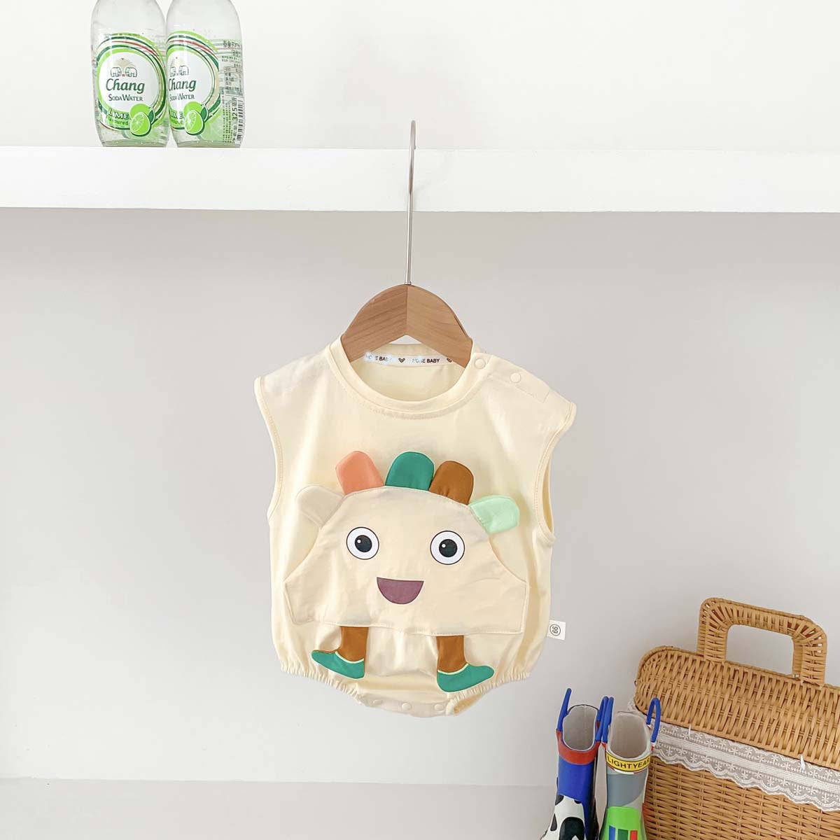 Summer Hot Selling Baby Kids Unisex Sleeveless Crew Neck Thin Cotton Cartoon Pattern Onesies-2