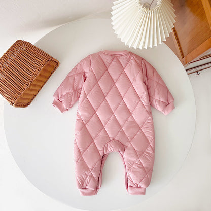 Baby Solid Color Quilted Long Sleeve Thickened Cotton Jumpsuit-5