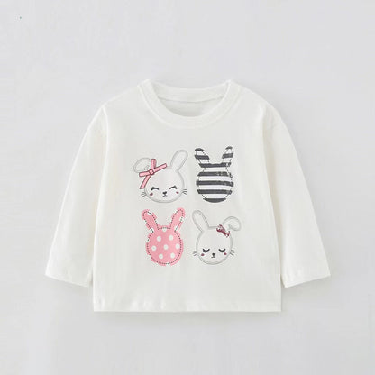 Baby Girl Rabbit Print Pattern Crewneck Long Sleeve Comfy Shirt-0