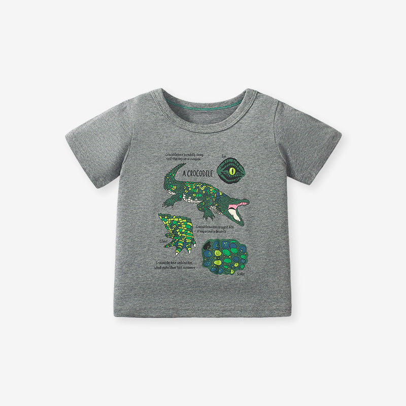 Kids Crocodile Print T-Shirt In European And American Style For Summer-0