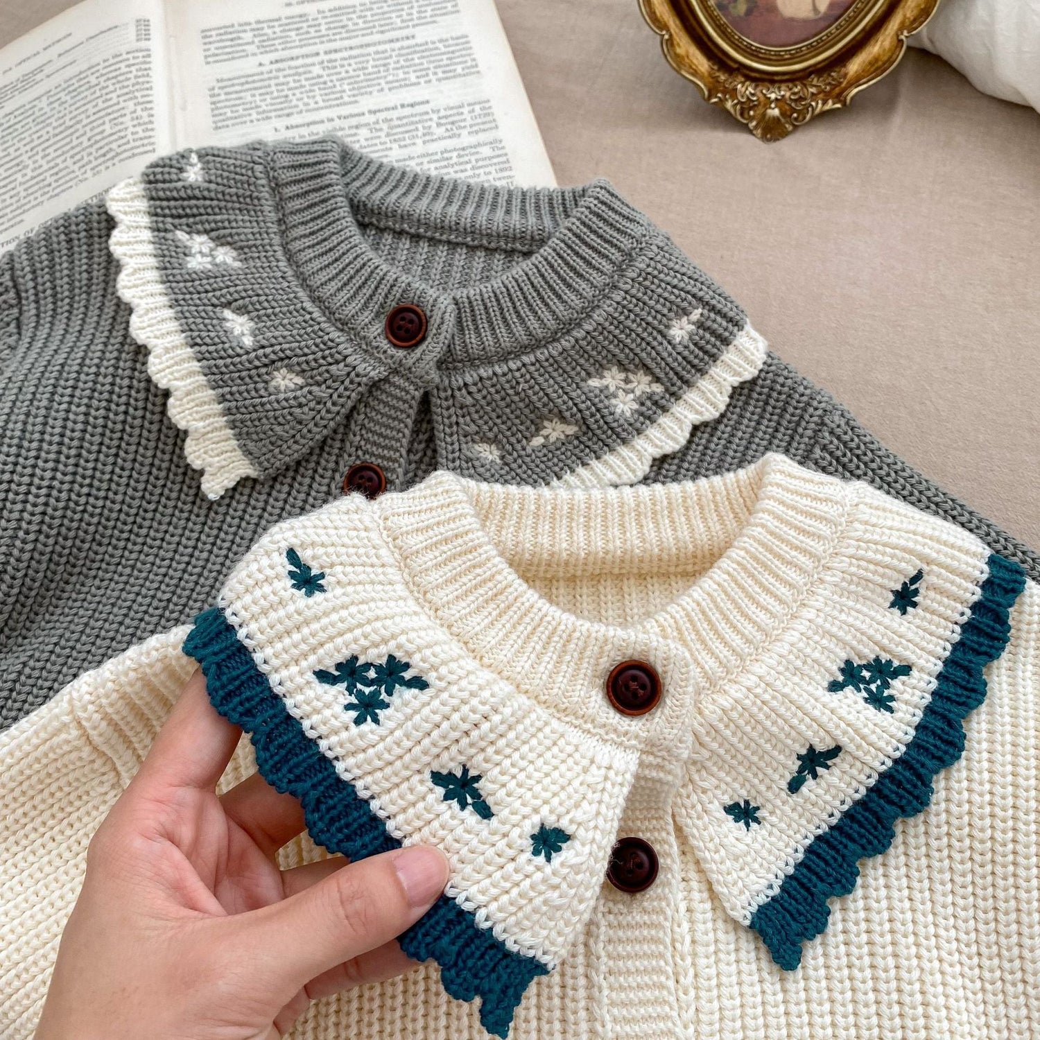 Infant Baby Girls Embroidery Long Sleeve Knit Cardigan Knitwear-5