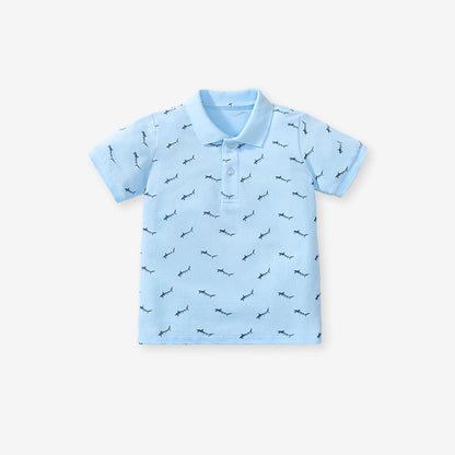 Baby Kids Boys Fish Print Short Sleeves Polo Shirt-0