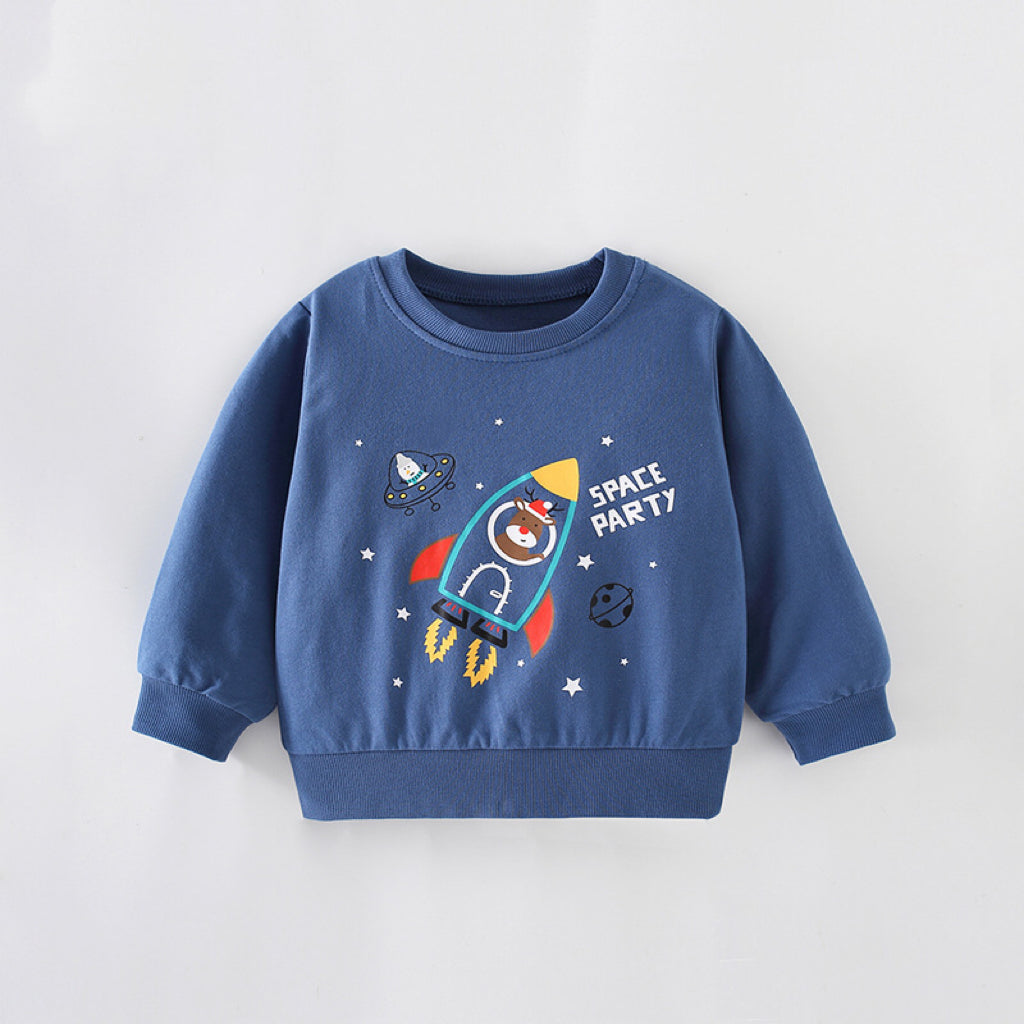 Baby Boy Cartoon Planet Pattern Round Collar Cotton Hoodie-1