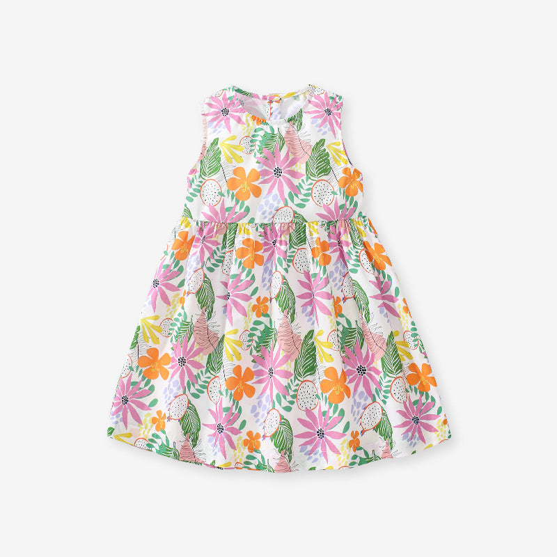 Summer Baby Girls Sleeveless Tropical Floral Print Dress-0