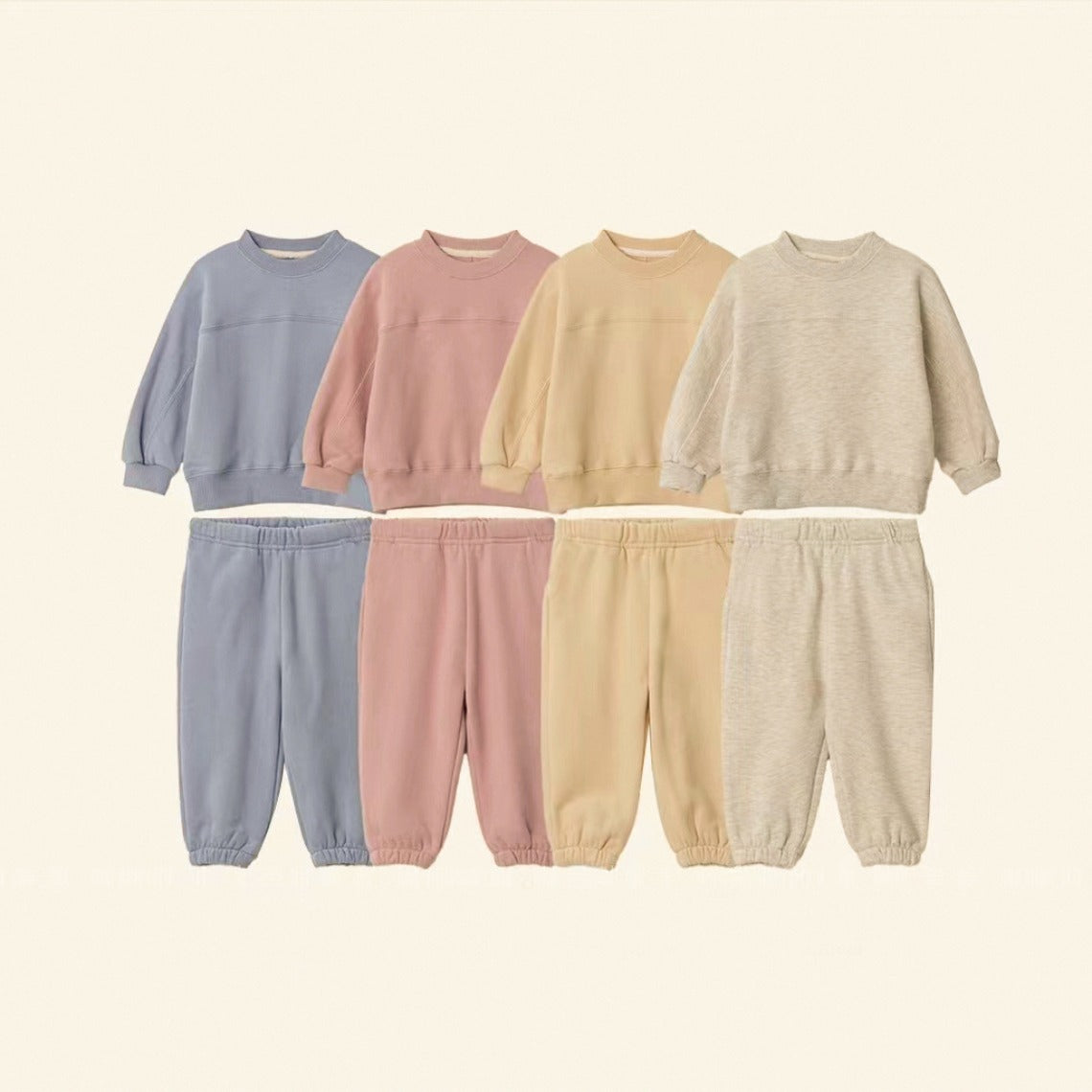 Spring Baby And Kids Unisex Solid Color Pullover Top And Pants Clothing Set-0