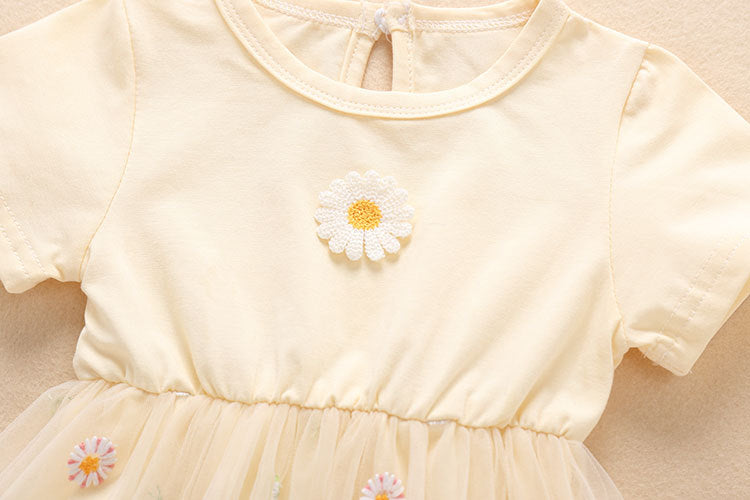 Baby Girl Embroidery Daisy Short-Sleeved Round Collar Dress-5