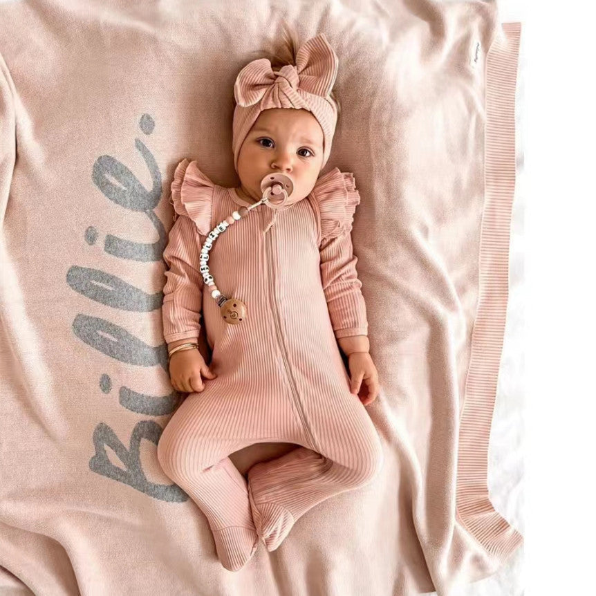 Baby Girl Solid Color Elastic Cotton Romper Jumpsuit-5