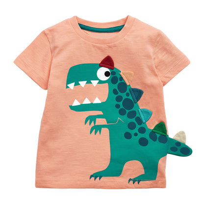 Baby Boy Cartoon Dinosaur Print 3D Tail Patched Design Tee-5