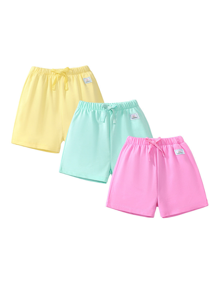 Girls Solid Color Soft Casual Style Rainbow Logo Shorts-0