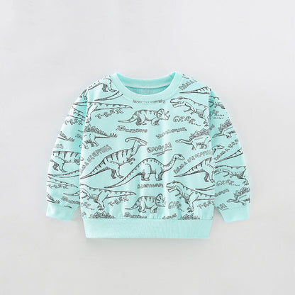 Baby Boy All Over Dinosaur Print Pattern Long Sleeve Casual Hoodie-0