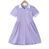 Hot Selling Summer Kids Girls Sports Style Purple Short Sleeves Turn-Down Collar Dress-0