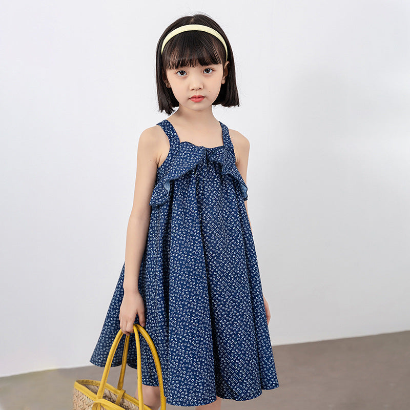 Girls Polka Dot Pattern Sleeveless Ruffle Design Dress-0