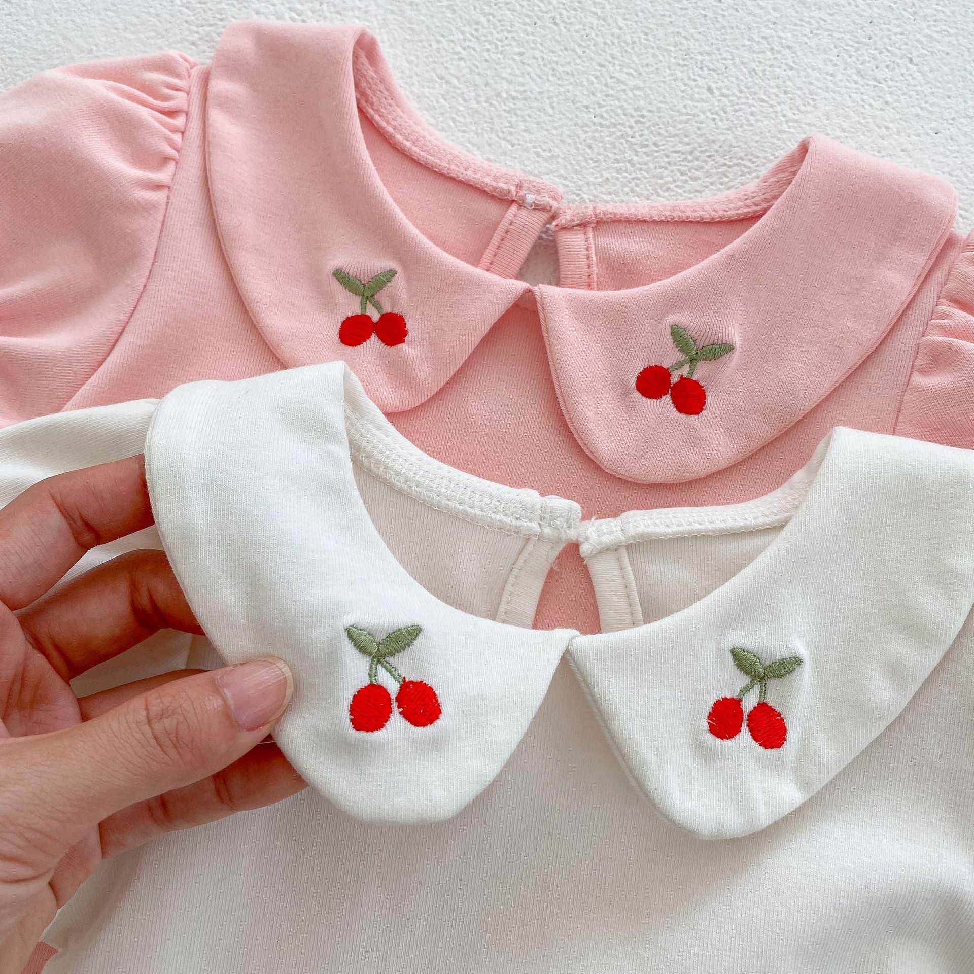 Baby Girl Embroidered Design Lapel Simple Style Onesies-4